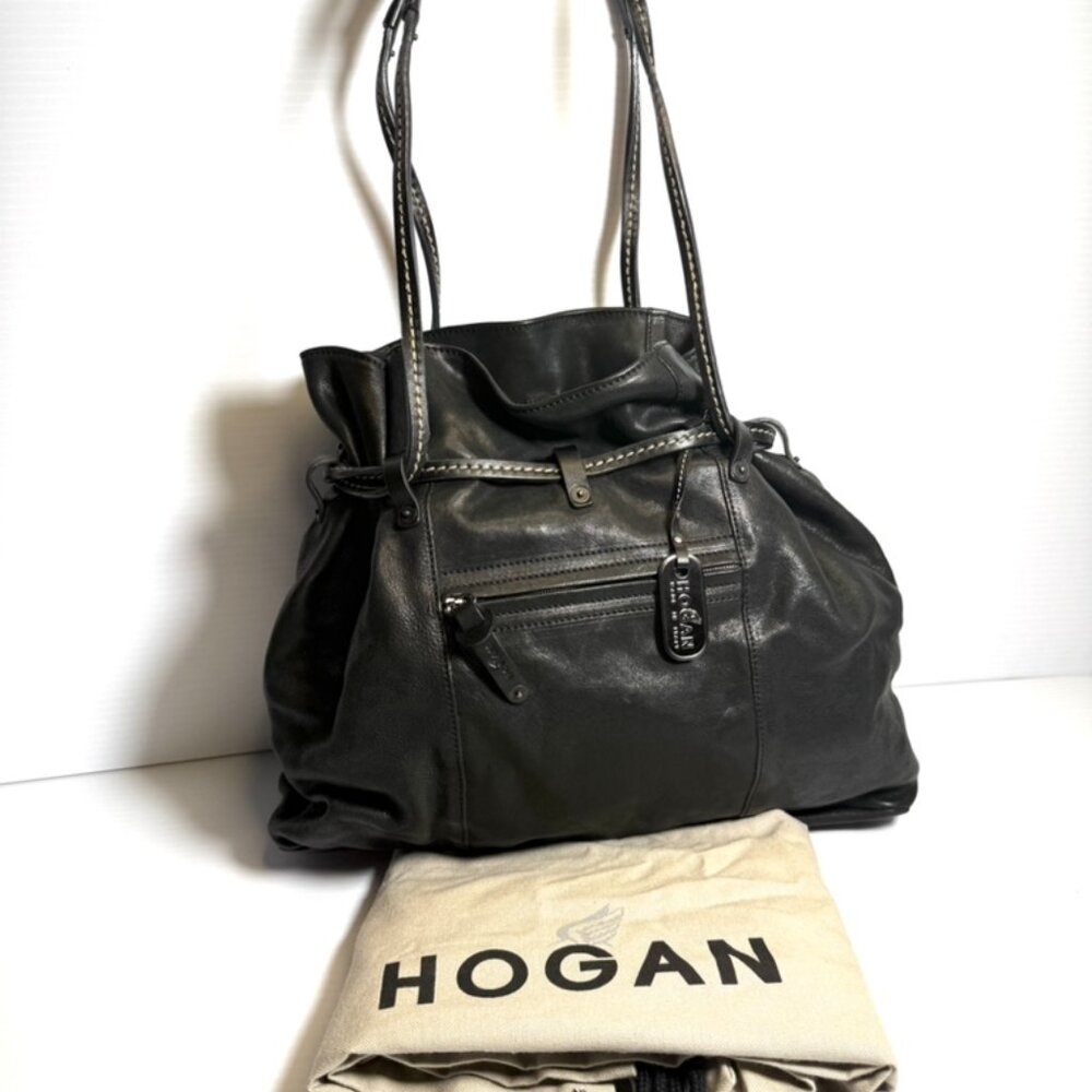 Hogan Black Leather Italy Bucket Bag Handbag NWT